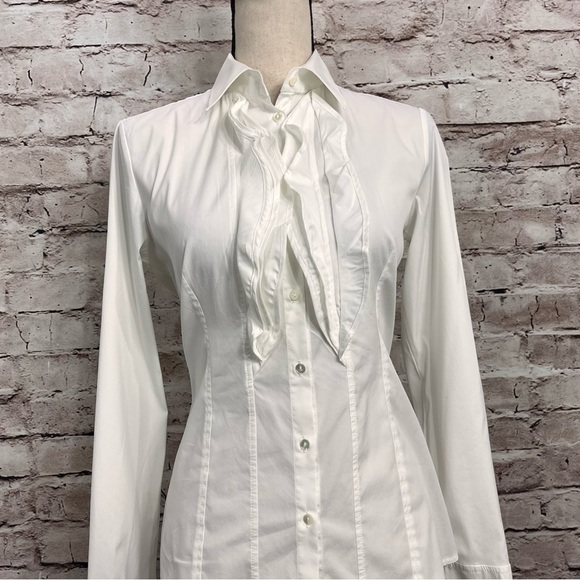 AXEL'S White Size 40/10 Collared Pleated Long Sleeve Button Up Blouse It… - Picture 2 of 10